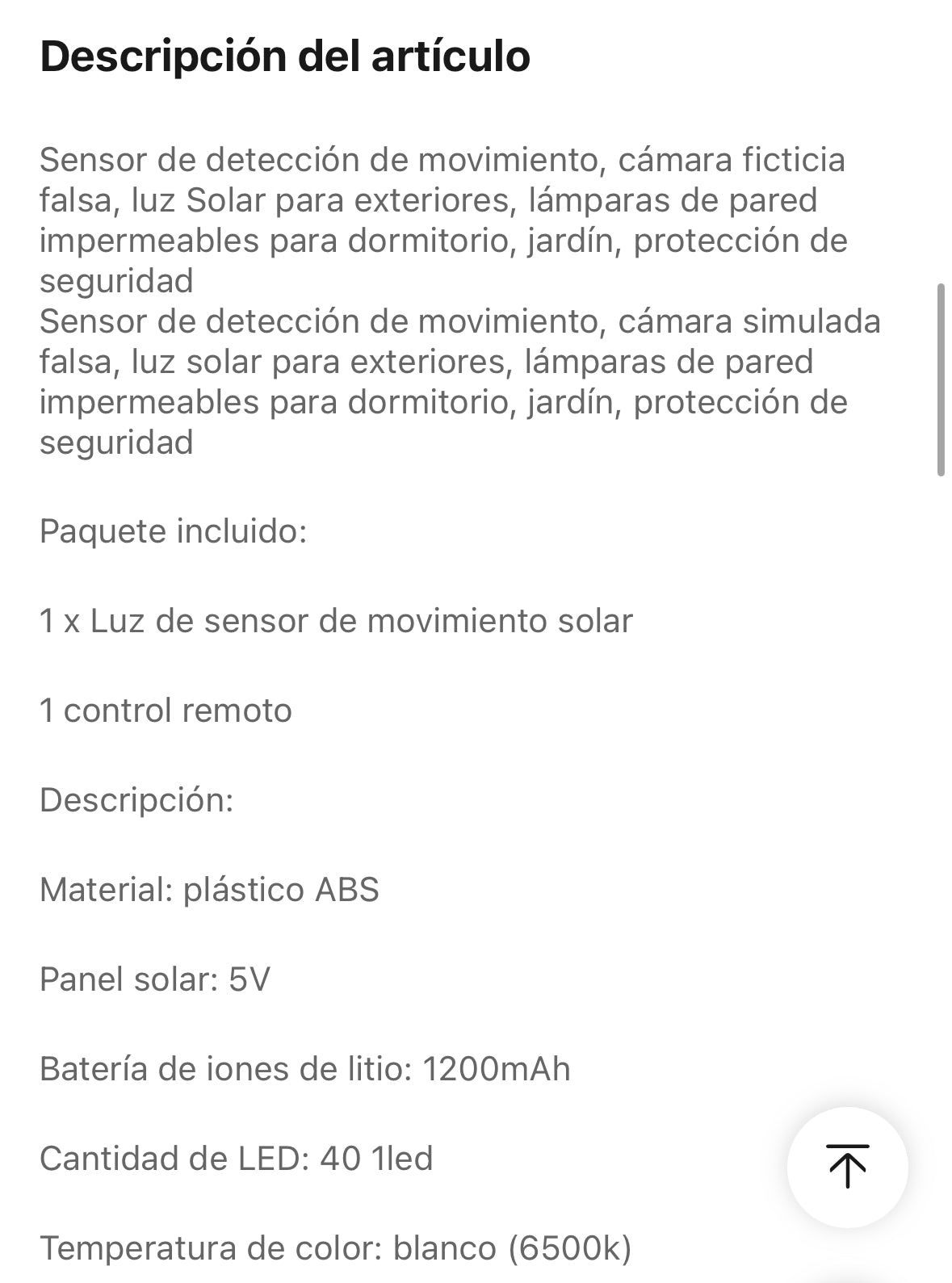 Simulador cámara Solar Luz Led Sensor de Movimiento JX-5118