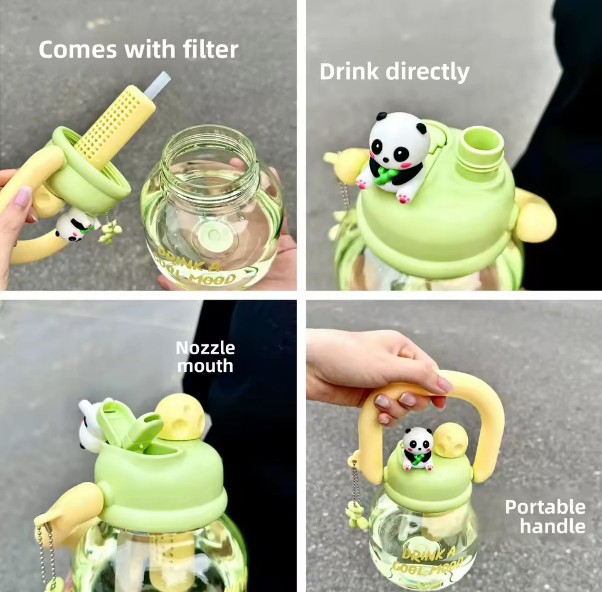 Botella Panda 800 ml Filtro Bombilla Charms
