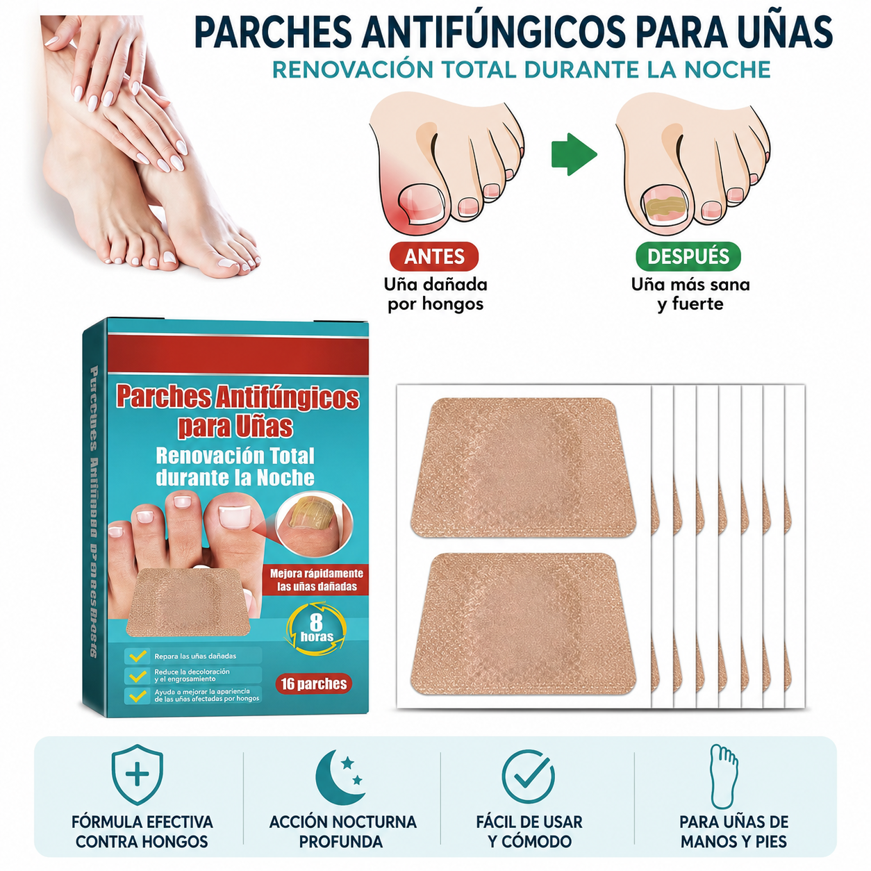 Pack 16 Parches Anti Hongos Uñas Manos y Pies