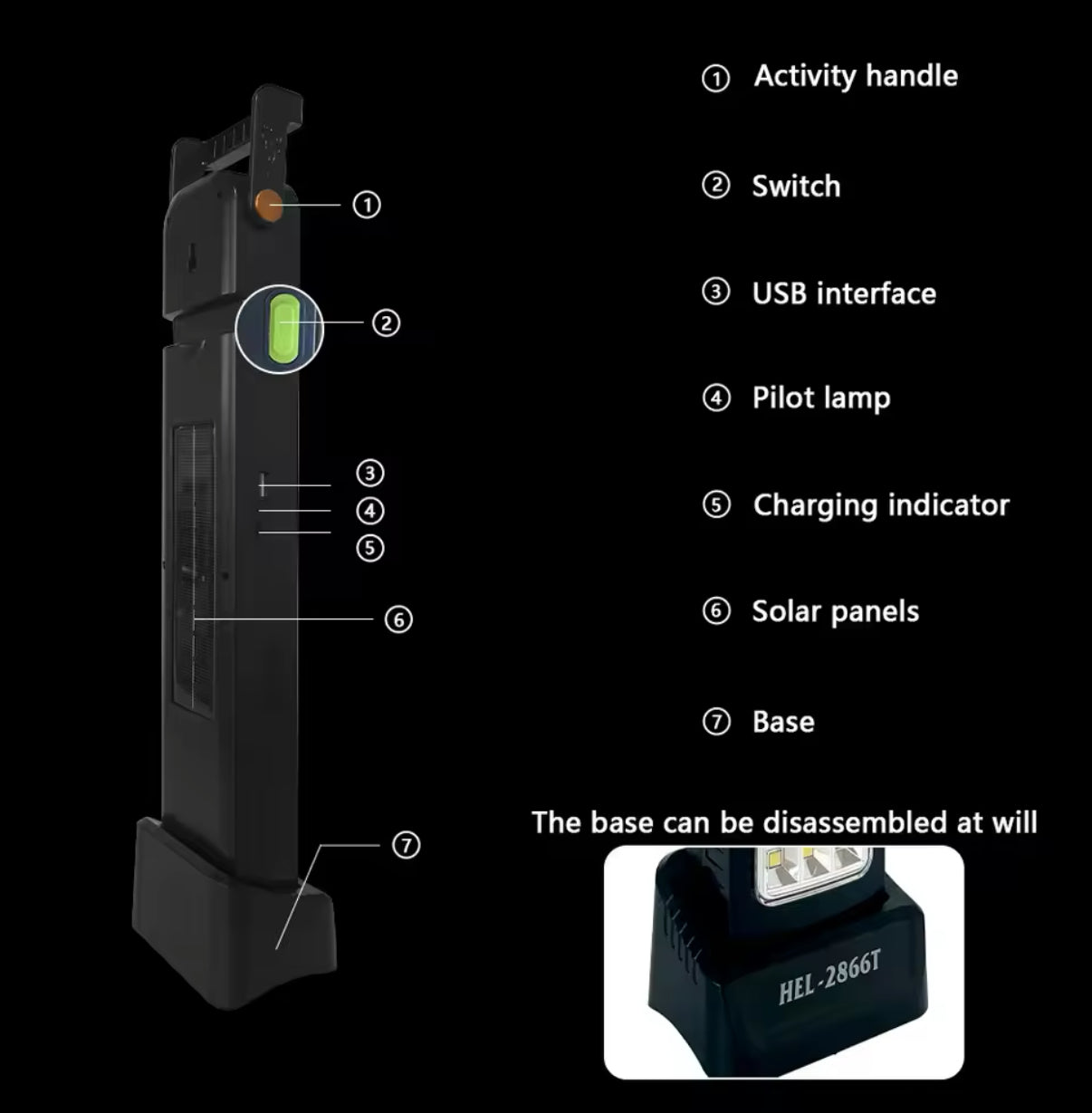 Luz Emergencia Solar y Recargable 48 LEDS HEL-6866T
