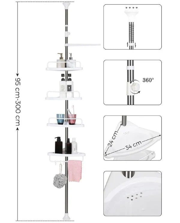 Esquinero de Baño Organizador 4 Niveles Acero Inoxidable Ajustable