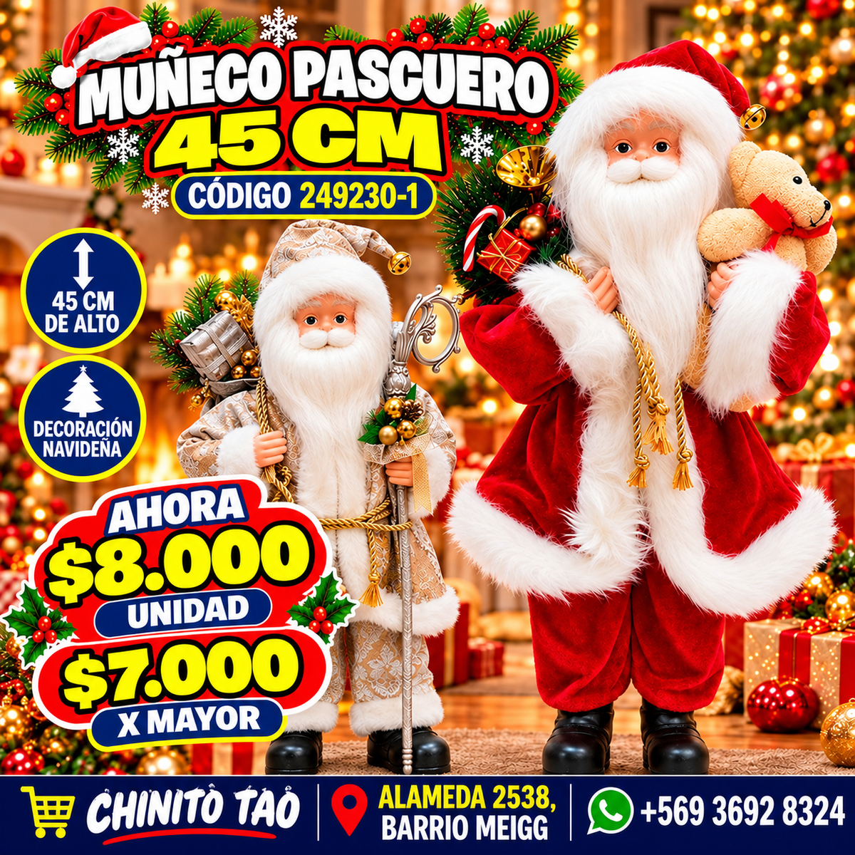 Pascuero Realista 45 cm Navidad Papa Noel Santa Claus