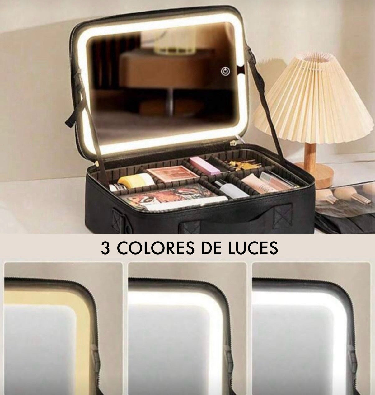 Estuche Cosmetiquero Espejo Luz Led Profesional