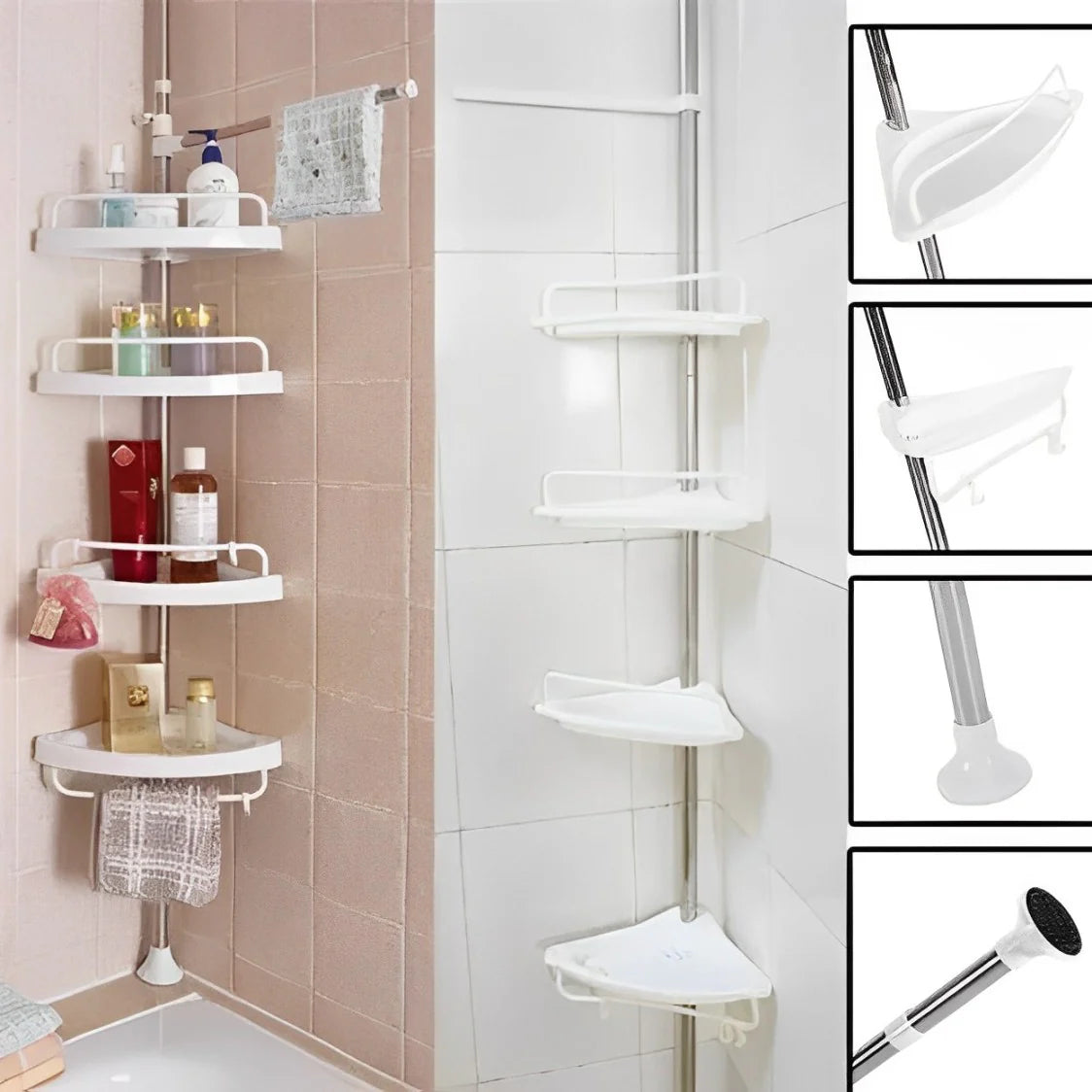 Esquinero de Baño Organizador 4 Niveles Acero Inoxidable Ajustable