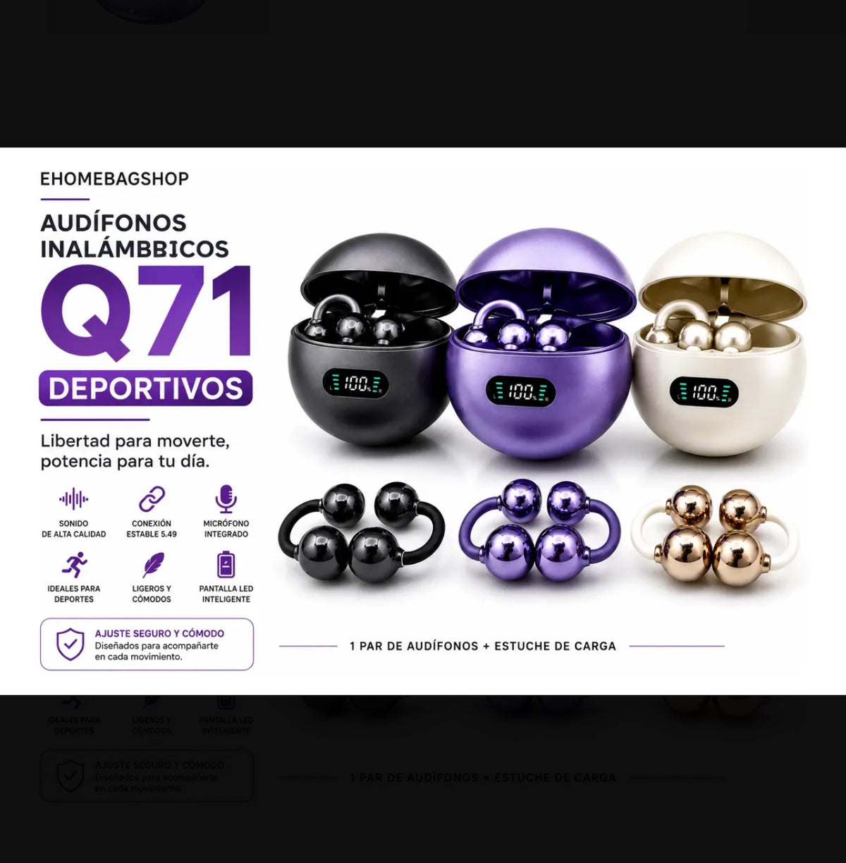 Audífono Q71 Clip Aro Bluetooth