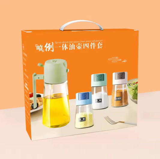 Set Especieros Dispensador Aceite 4 piezas