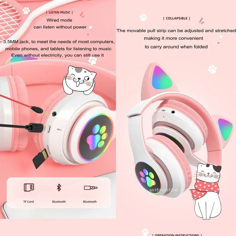 Audífono Bluetooth Kawaii Gato Patita | 5 Colores