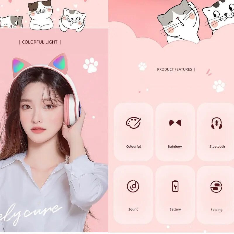 Audífono Bluetooth Kawaii Gato Patita | 5 Colores