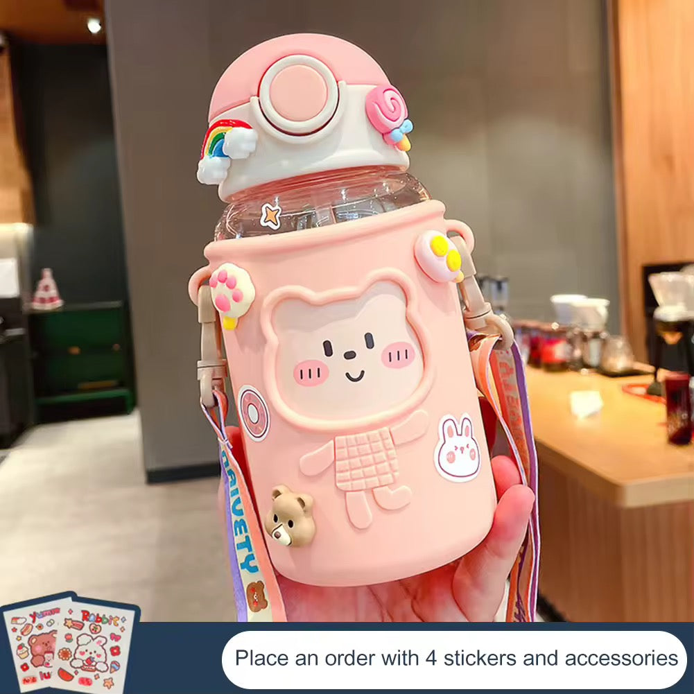 Botella Oso Vaso Kawaii Stickers Tirantes 620ml