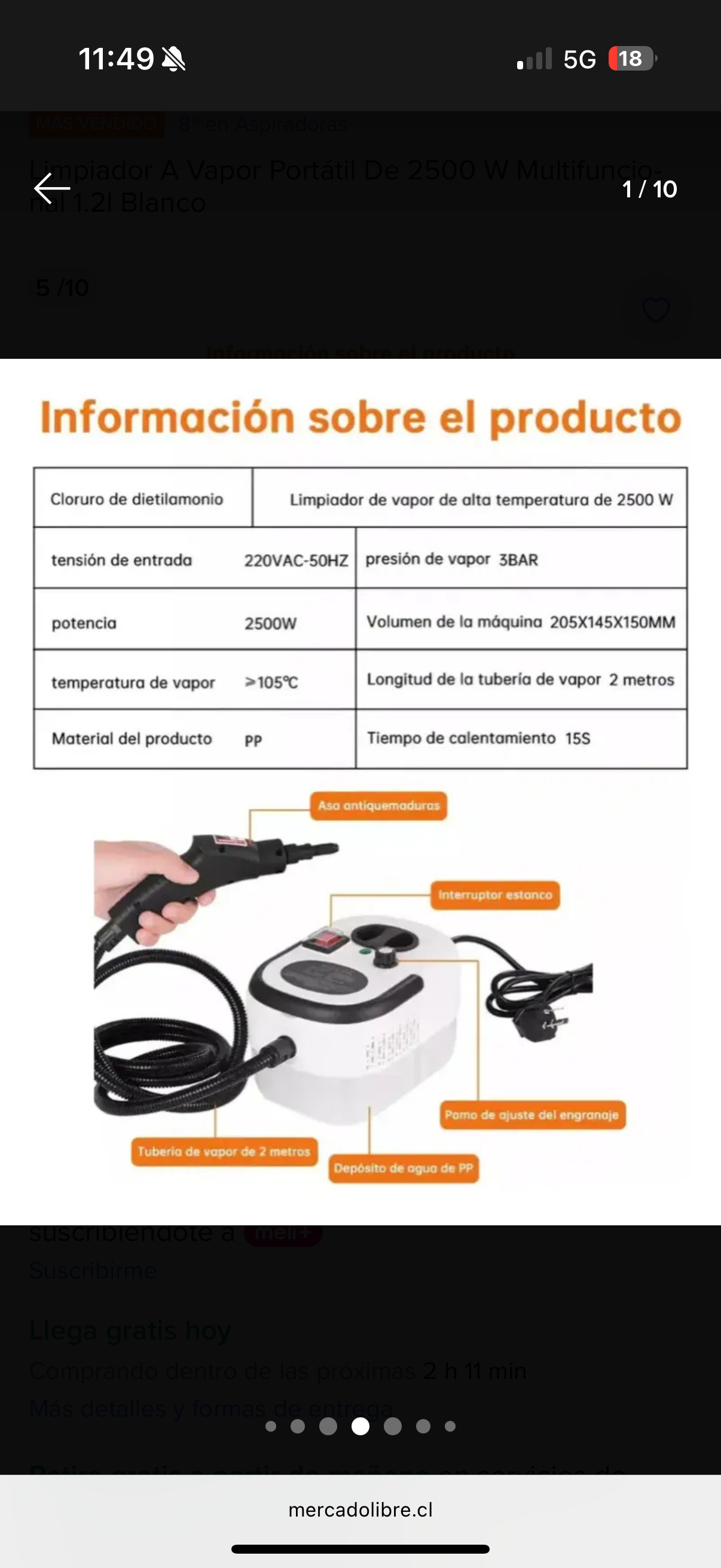 Máquina Limpiadora a Vapor Accesorios 2500W