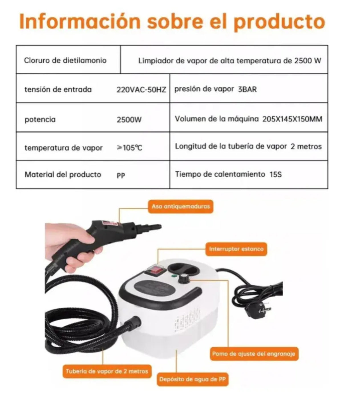 Máquina Limpiadora a Vapor Accesorios 2500W