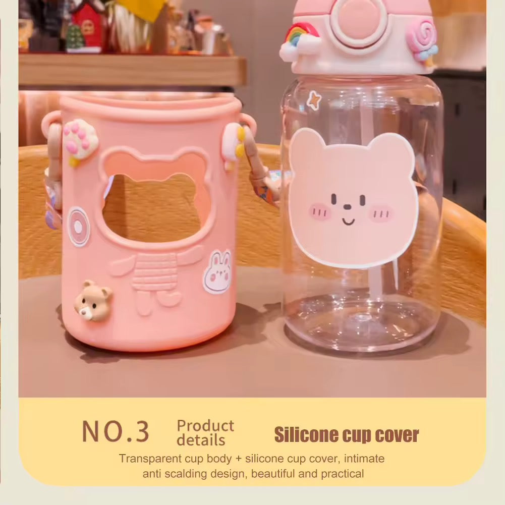 Botella Oso Vaso Kawaii Stickers Tirantes 620ml