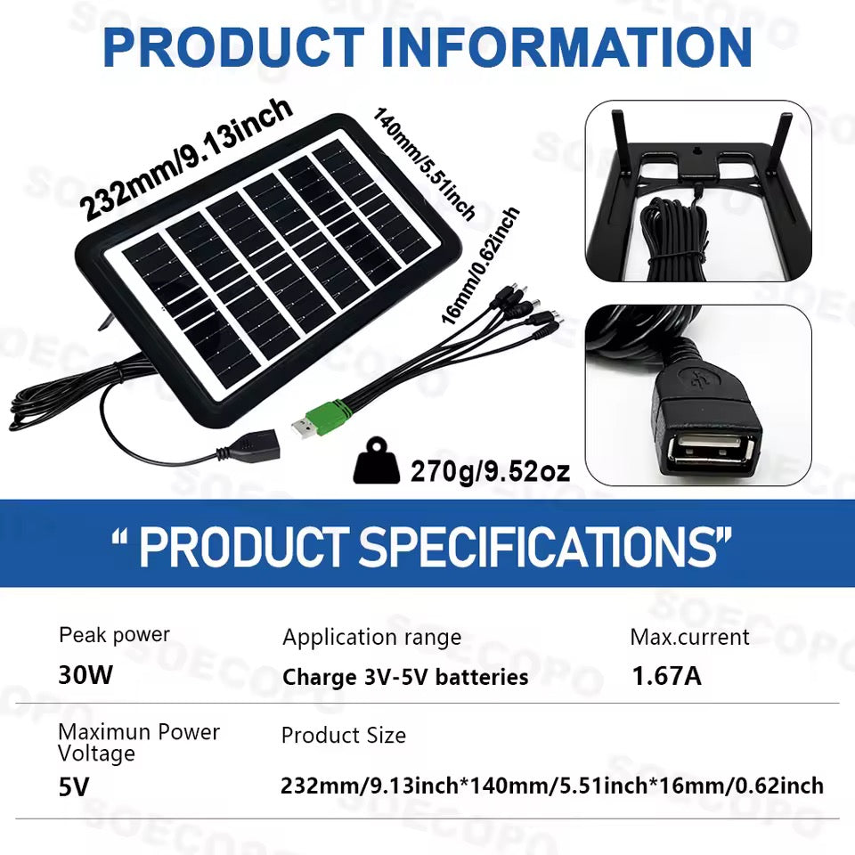 Cargador Solar 30W Panel Solar 5V