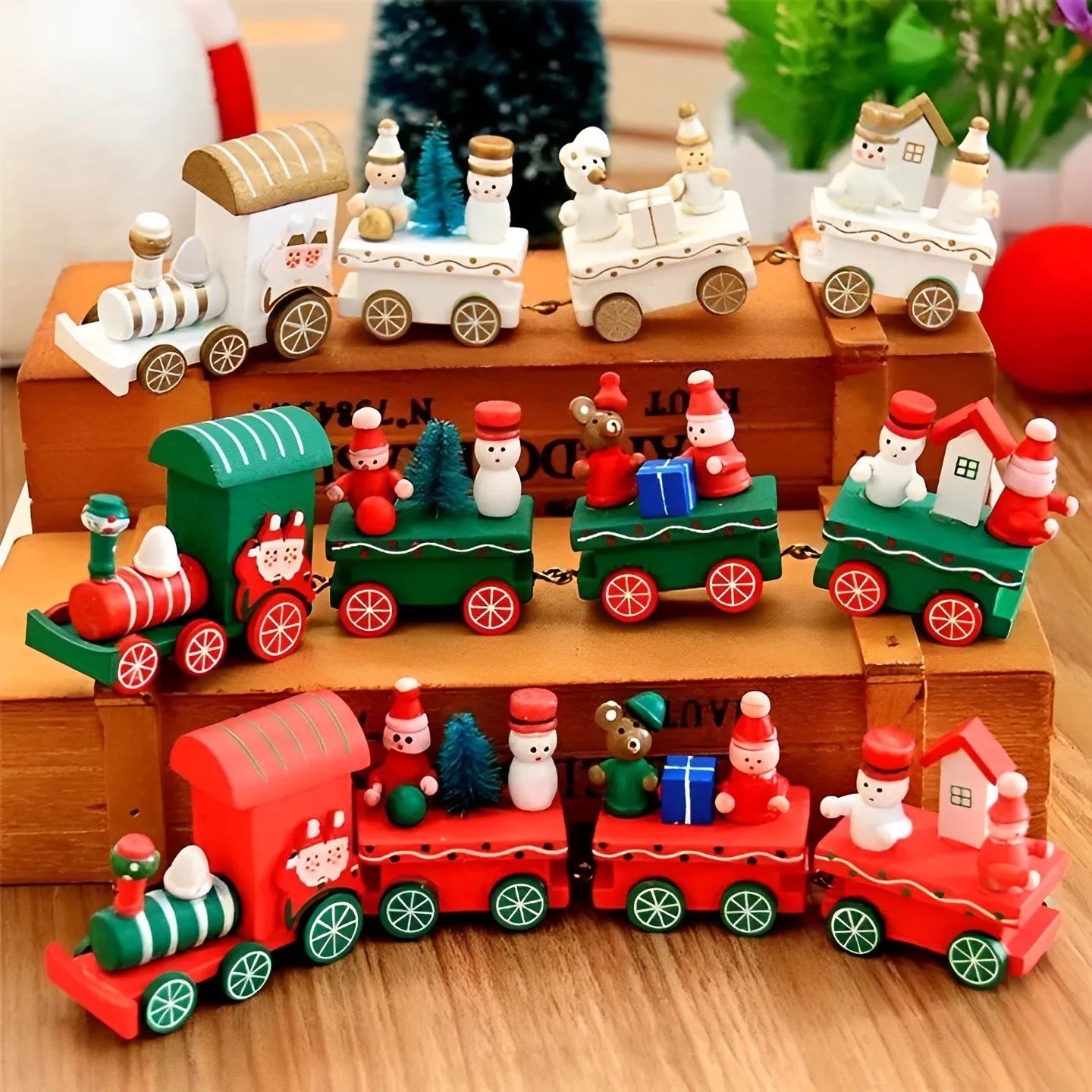 Tren Madera Adorno Navidad Decoración 4 Bagones