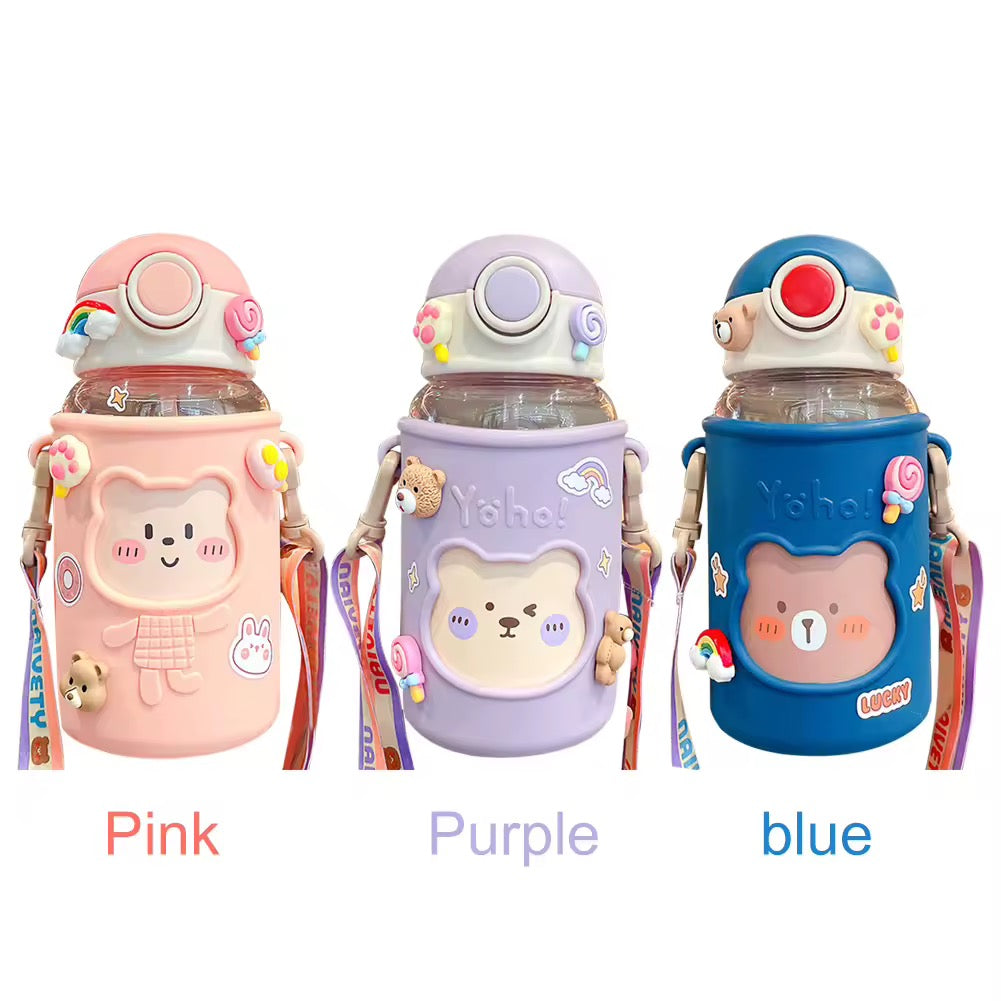 Botella Oso Vaso Kawaii Stickers Tirantes 620ml