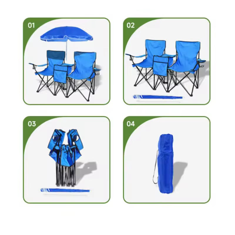 Silla Doble Quitasol Cooler Bebidas Camping
