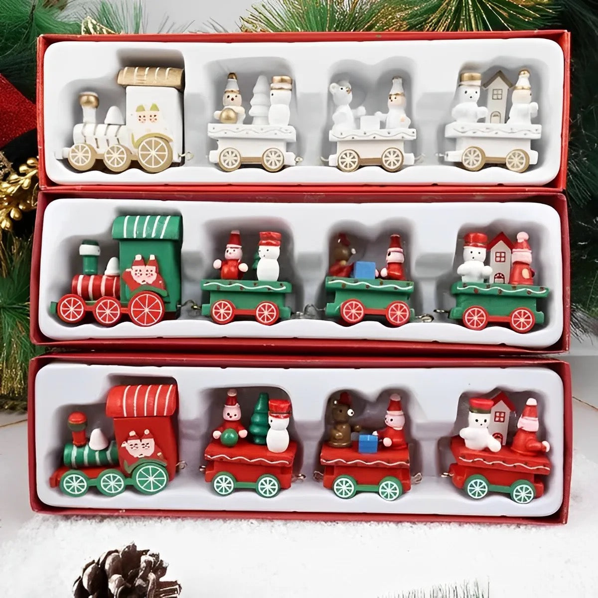 Tren Madera Adorno Navidad Decoración 4 Bagones