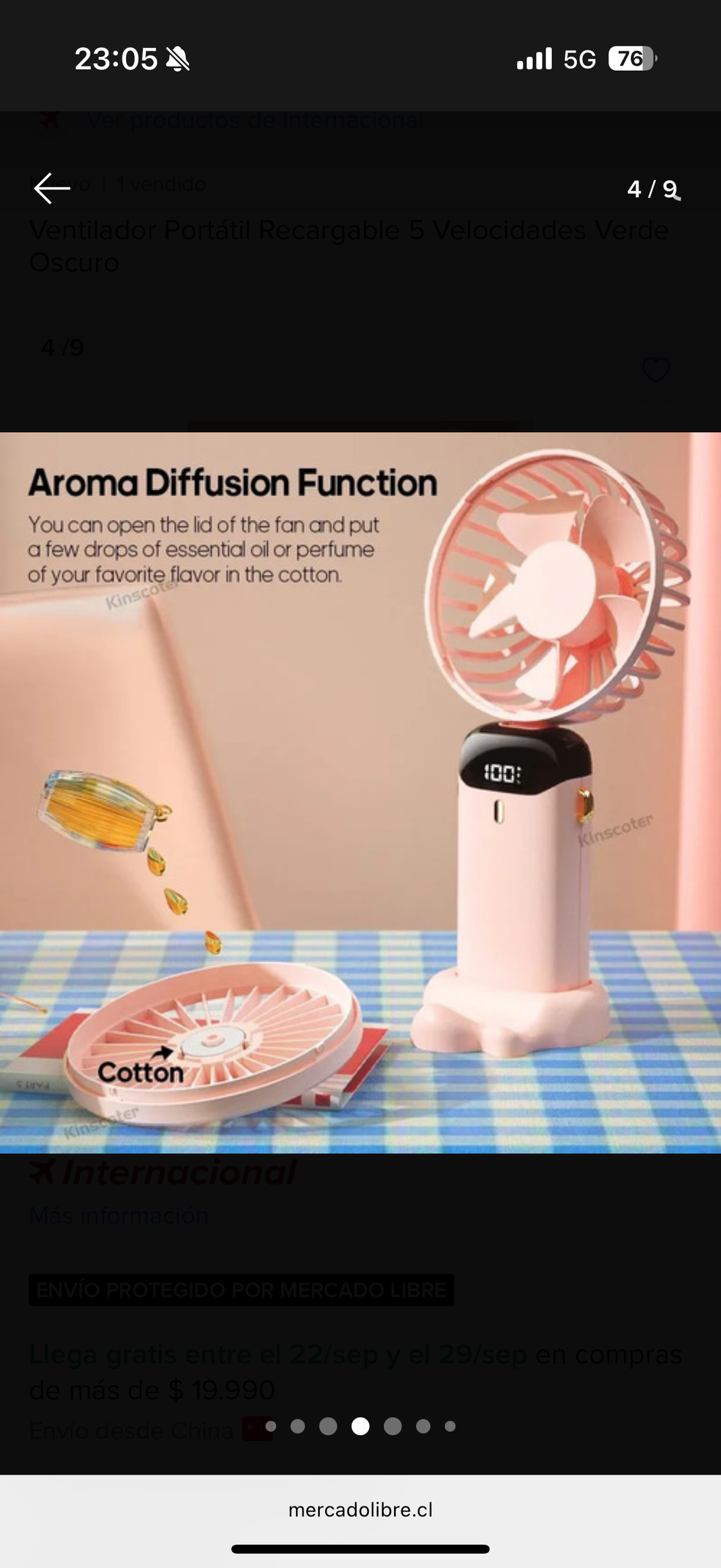 Ventilador Mini Mano Recargable 5 Velocidades
