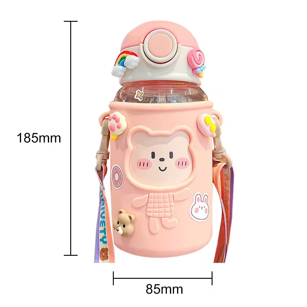 Botella Oso Vaso Kawaii Stickers Tirantes 620ml