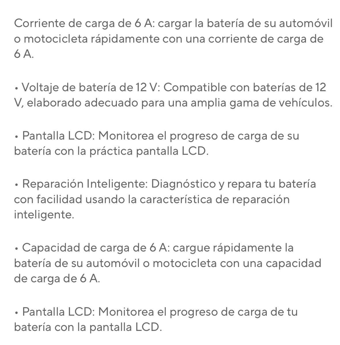 Cargador de Batería Auto Coche 12V 6A