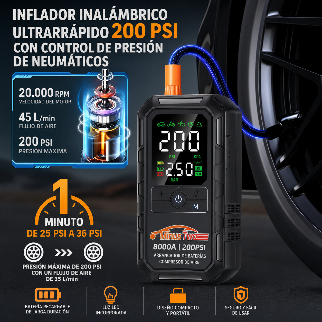 Partidor y Cargador de Batería Auto Power Bank 8000A Compresor Aire