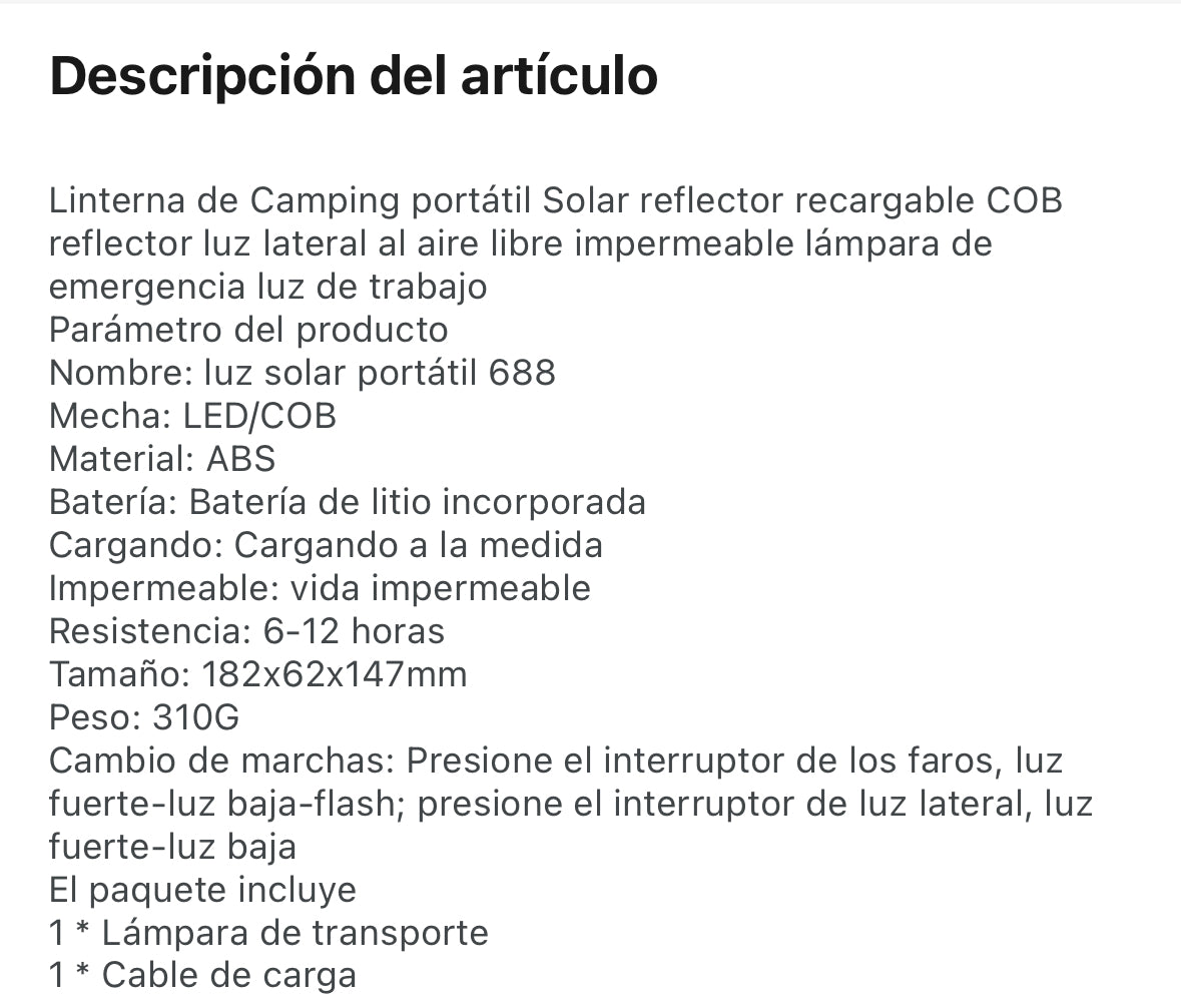 Lámpara Linterna Búsqueda Solar BK688