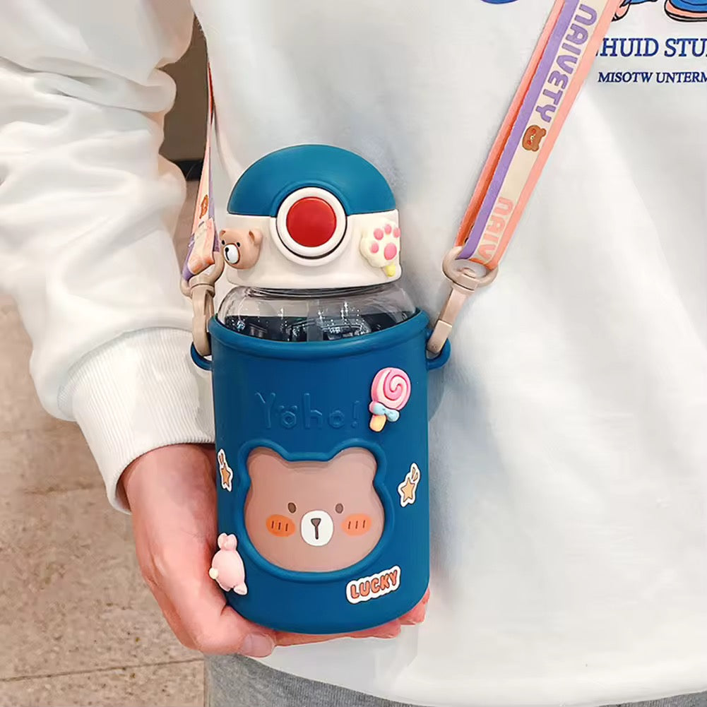 Botella Oso Vaso Kawaii Stickers Tirantes 620ml