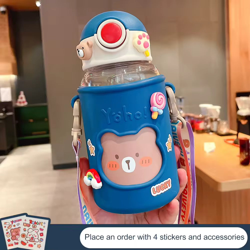 Botella Oso Vaso Kawaii Stickers Tirantes 620ml
