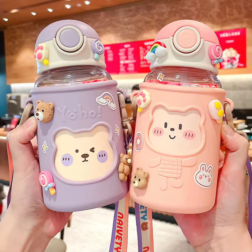 Botella Oso Vaso Kawaii Stickers Tirantes 620ml