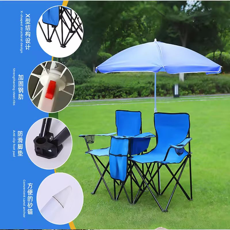 Silla Doble Quitasol Cooler Bebidas Camping