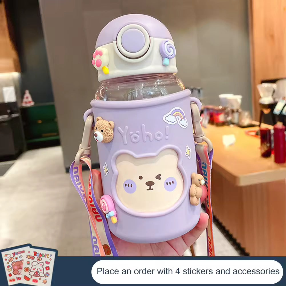 Botella Oso Vaso Kawaii Stickers Tirantes 620ml