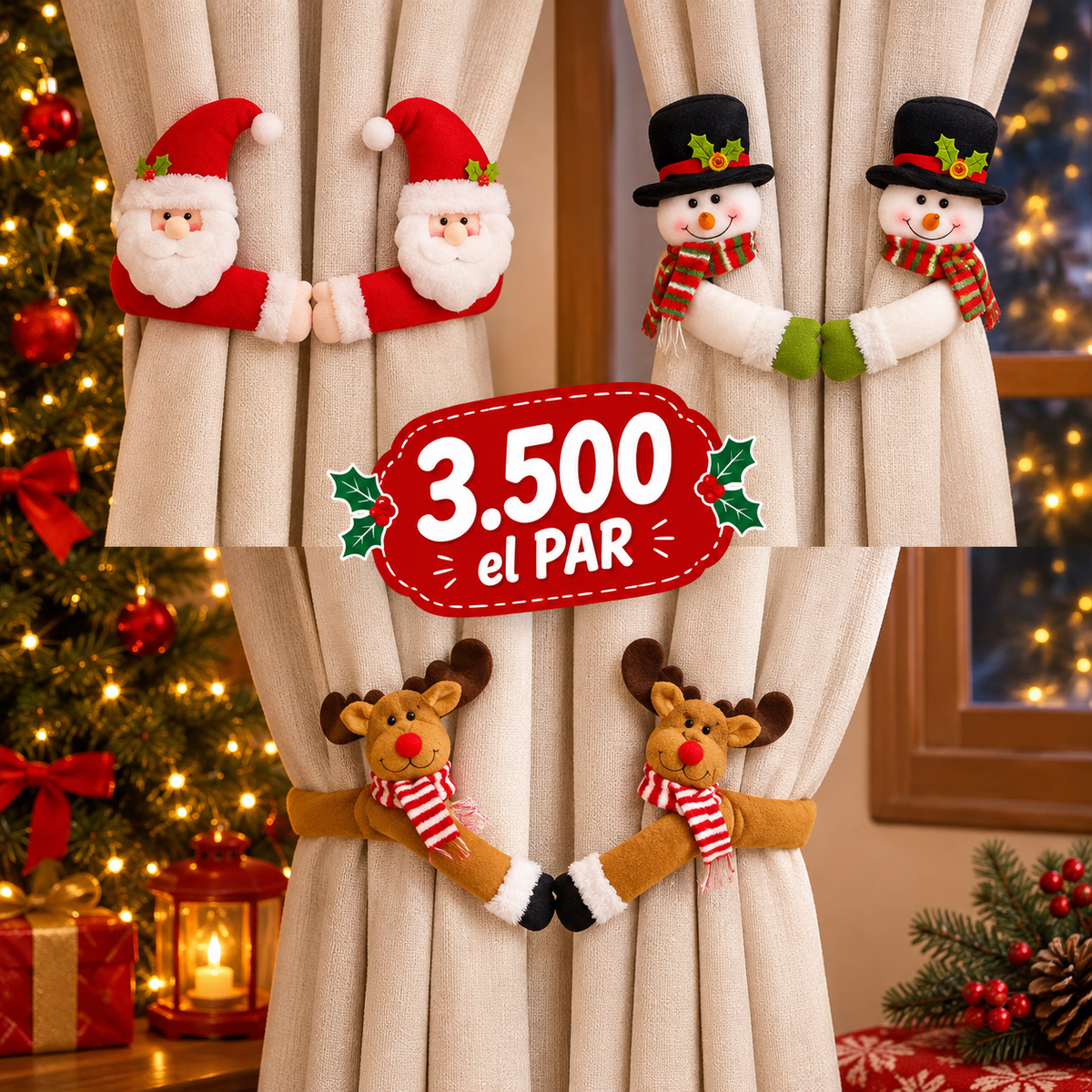 Pack 2 Toma Sujeta Cortina Navideño Navidad
