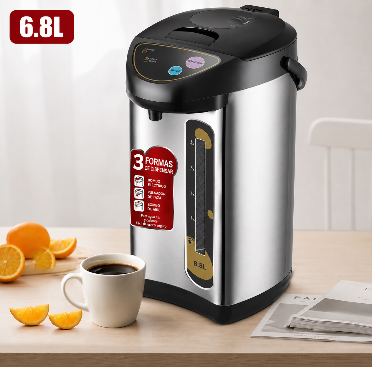 Termo Hervidor 6.8L Eléctrico Agua Caliente y Fría 800W