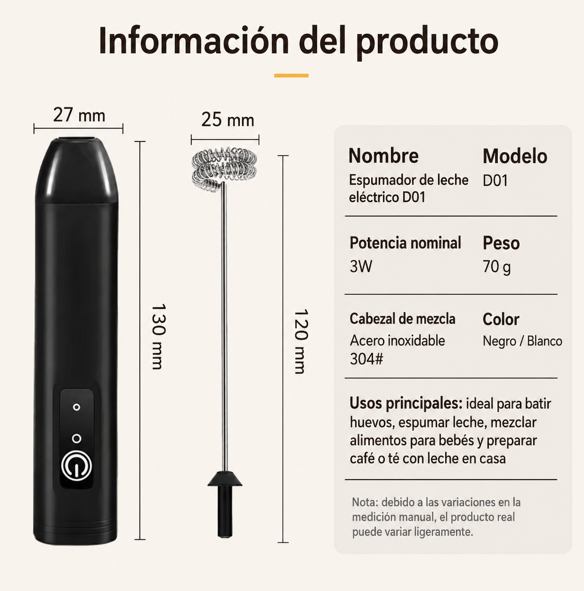 Mini Batidor Espumador Leche Café Recargable