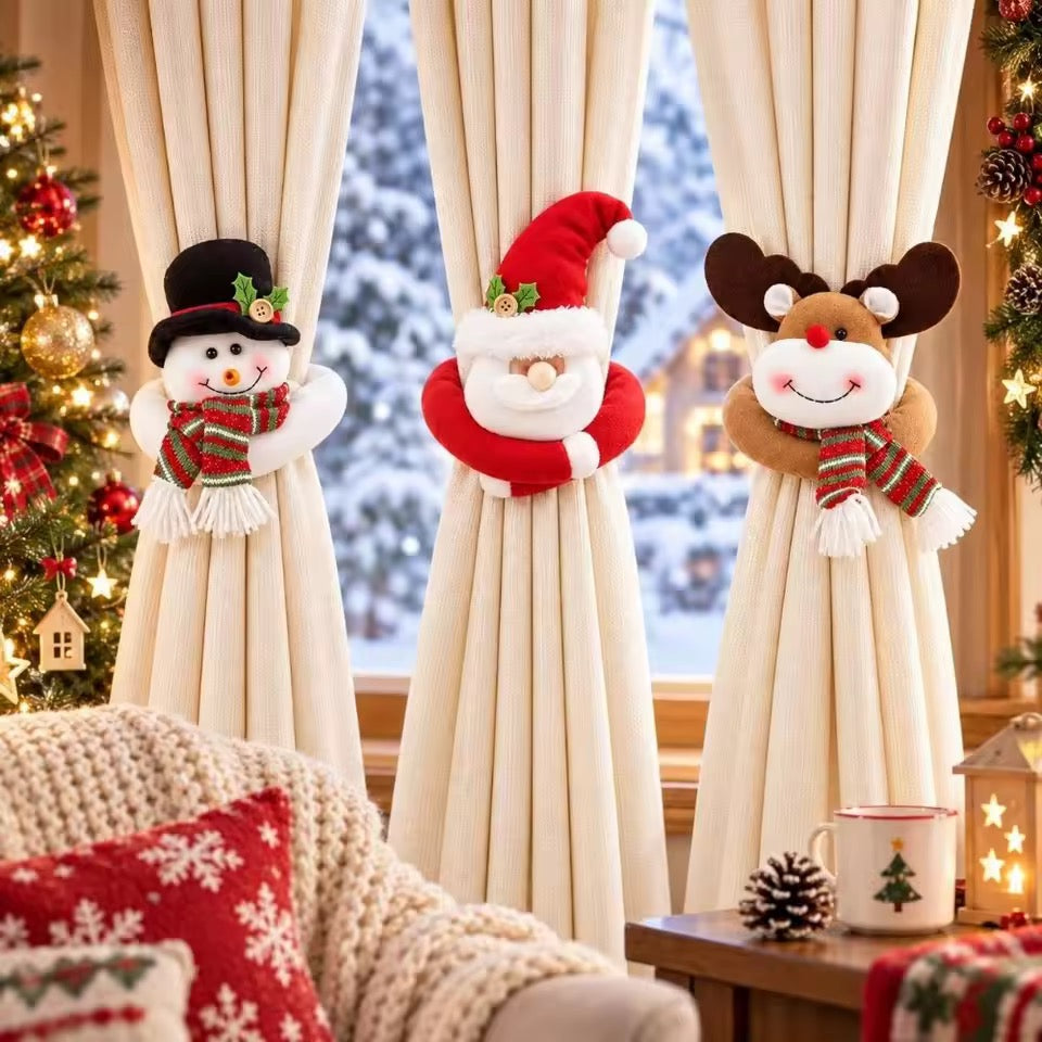 Pack 2 Toma Sujeta Cortina Navideño Navidad