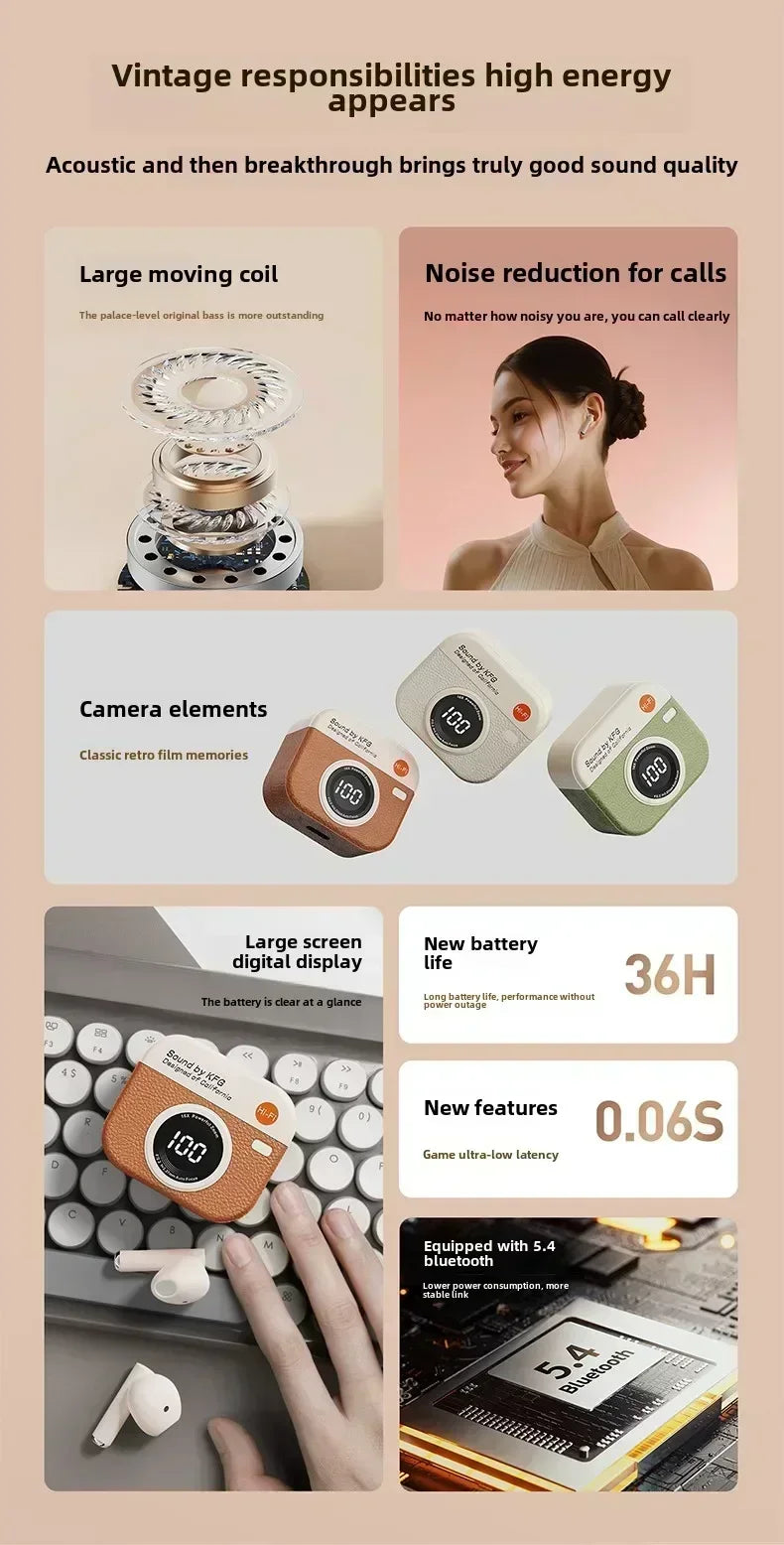 Audífono Vintage Cámara Bluetooth Q86