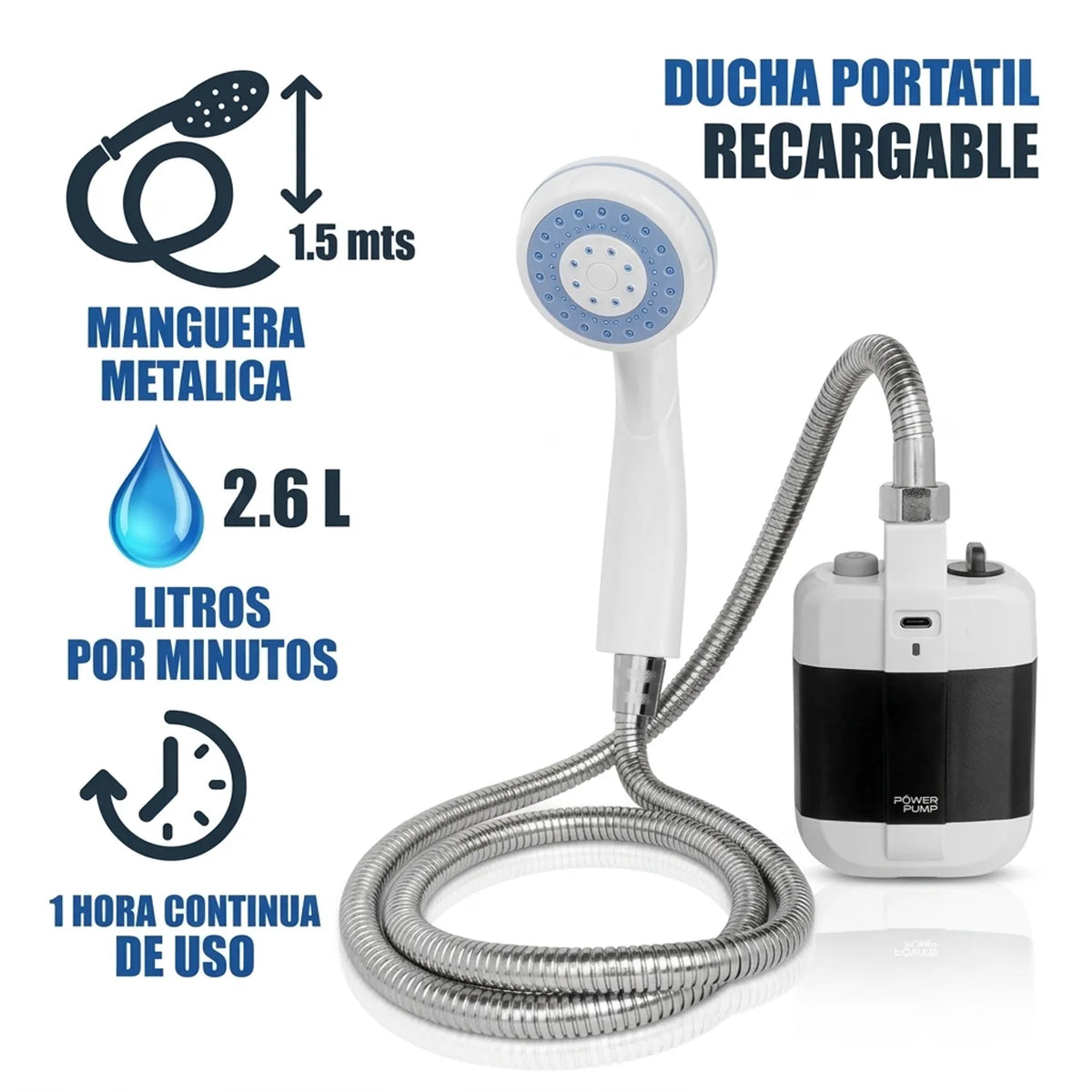 Ducha Portátil Electrica Camping Recargable