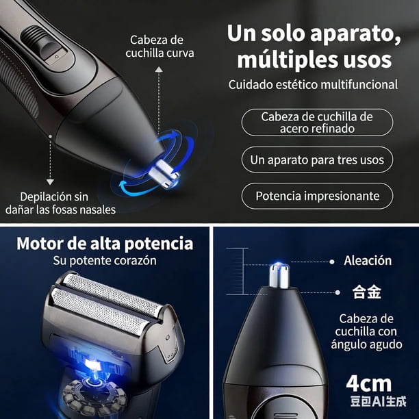 Maquina de Afeitar 3 en 1 Inalámbrica Multifuncional Recargable USB