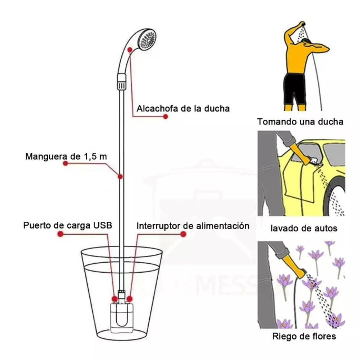 Ducha Portátil Electrica Camping Recargable